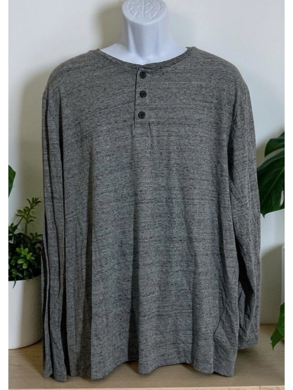 Men Old Navy Gray Long Sleeve Pullover Cotton Blend Shirt Sz XXL